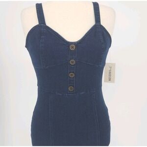 7th & Hudson Denim Button Front Dress Women's Large Blue Fitted Midi NWT